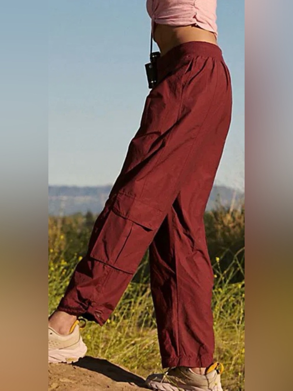 Free People Burgundy Relaxed High-Rise Track Pants - Picture 2 of 8